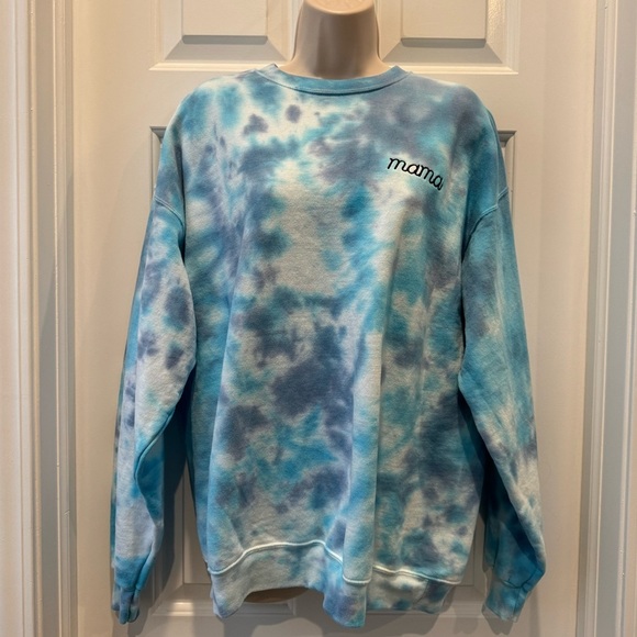 Mama crewneck sweatshirt Tie-Dye Sweater blue cozy size large BFFs & Babes - Picture 1 of 4